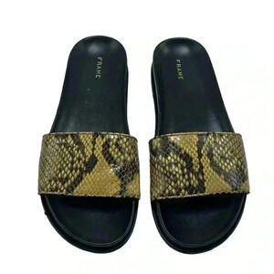 Frame Le Osborne Leather Slides Sandals Size 8, Python leather briny slides